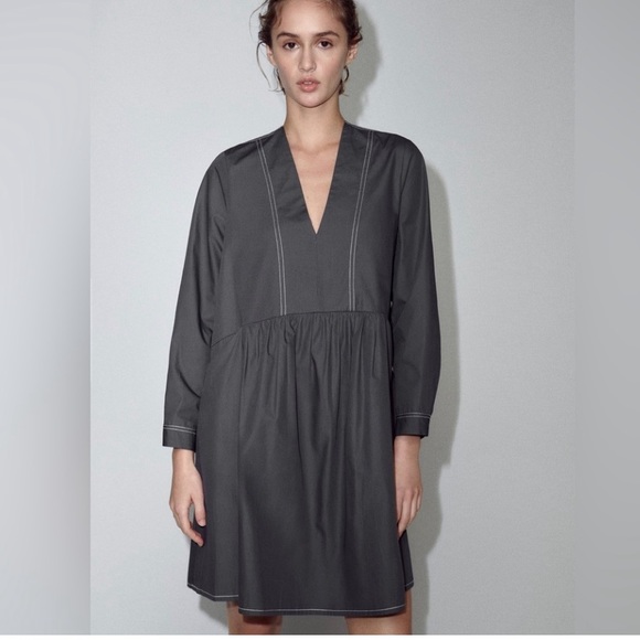 ZARA WOMAN ESPECIAL EDITION TOPSTITCHED MINI DRESS SIZE S COLOR GREY NWT - Picture 5 of 10